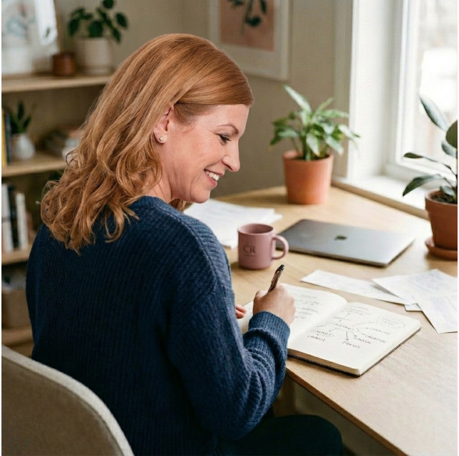 chantalle rose sitting at a desk taking notes